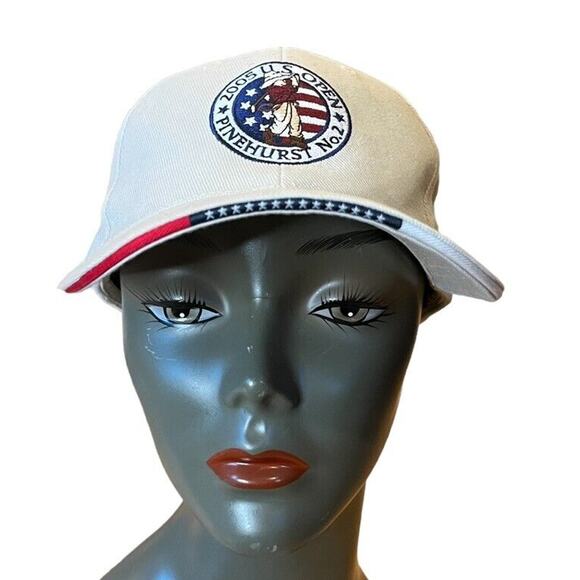 2005 US Open Pinehurst No. 2 USGA Golf Baseball Adjustable Hat Cap Beige - Picture 1 of 8
